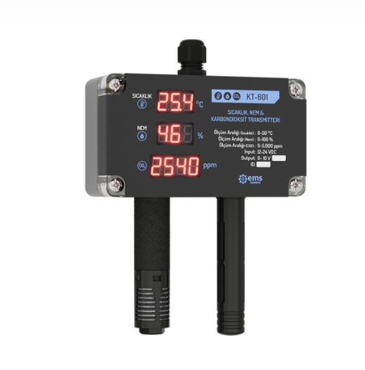 KT-6XX Göstergeli Sıcaklık, Nem & Karbondioksit (CO₂) Transmitteri